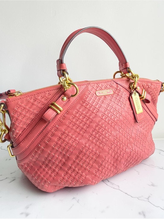 Coach Handbags - Coach Madison Woven Leather Sophia Satchel in Rose Pink